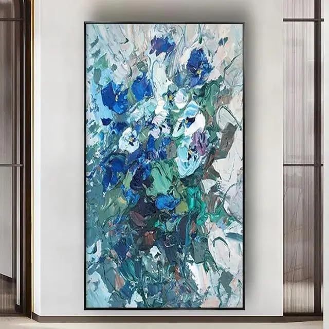 BMGKYAGL Tableau abstrait moderne à l'huile sur toile, peint à la main, représentant des fleurs, idéal pour la décoration du salon (70 x 140 cm, sans...