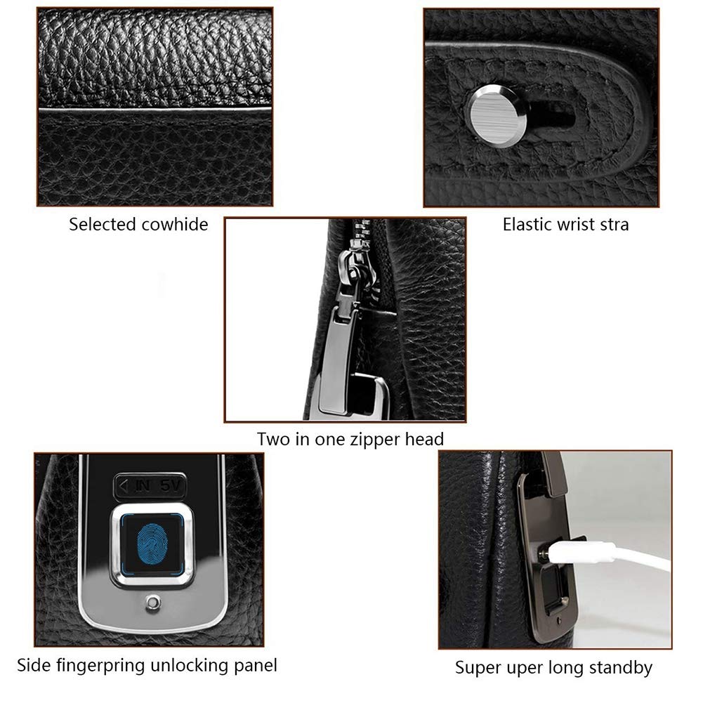 Kadimendium Portafoglio Intelligente con Impronte Digitali, Pochette in Pelle Antifurto con Pochette con Serratura per Uomo Donna 245 * 60 * 145 Mm