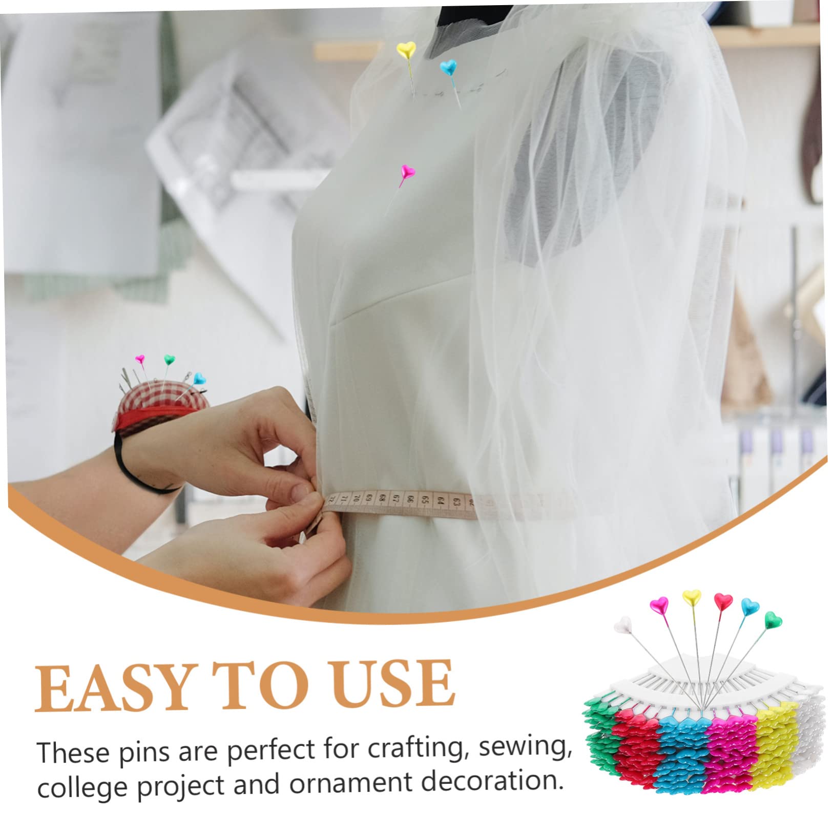 BELLIFFY 216pcs Pearlescent Heart Shape Sewing Pins Straight Quilting Dressmaking Positioning Pins for Craft Projects Lightweight and Resistant for Flowers and Fabrics