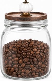 34 FL OZ Glass Jar with Lid, Airtight Coffee Canister | Glass Storage Container with Pumpkin Knob Lid, Kitchen Canister for Coffee, Tea, Sugar, Candy, Cookies, Decorative Jar