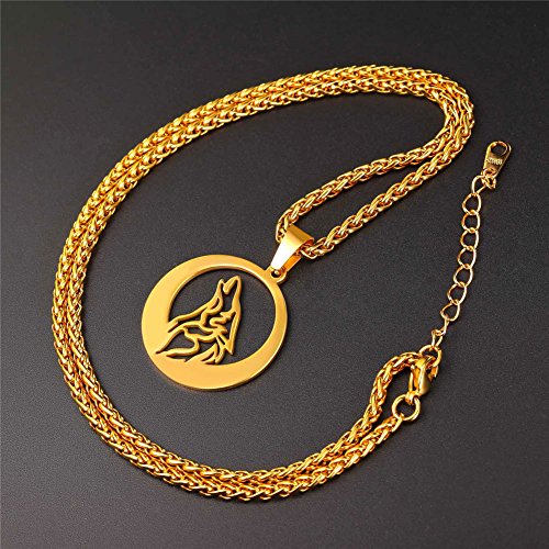 U7 Wolf Necklace With Adjustable Spiga Chain 18K Gold Plated Round Hollow Pendant #TOP3