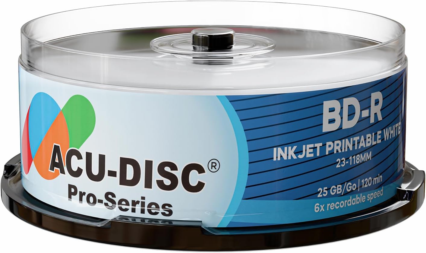Pro-Series BD-R 25GB 6x HTL Full Face White Inkjet Printable Single Layer Recordable Blank Data Blu-Ray Discs 130 Minutes Cake Box/Spindle 13655 - 25 Pack