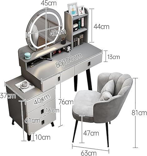 Miniatura 7 de Juego de tocador con espejo iluminado regulable, tocador de maquillaje con un armario lateral, 2 cajones, estantes de almacenamiento, 3 modos de