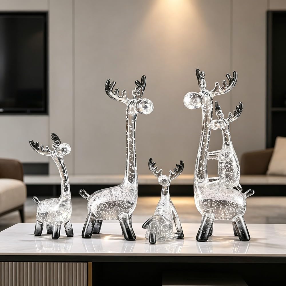 Titel: Rentier Familie Set 4 Stück Goldfolienharz Modern