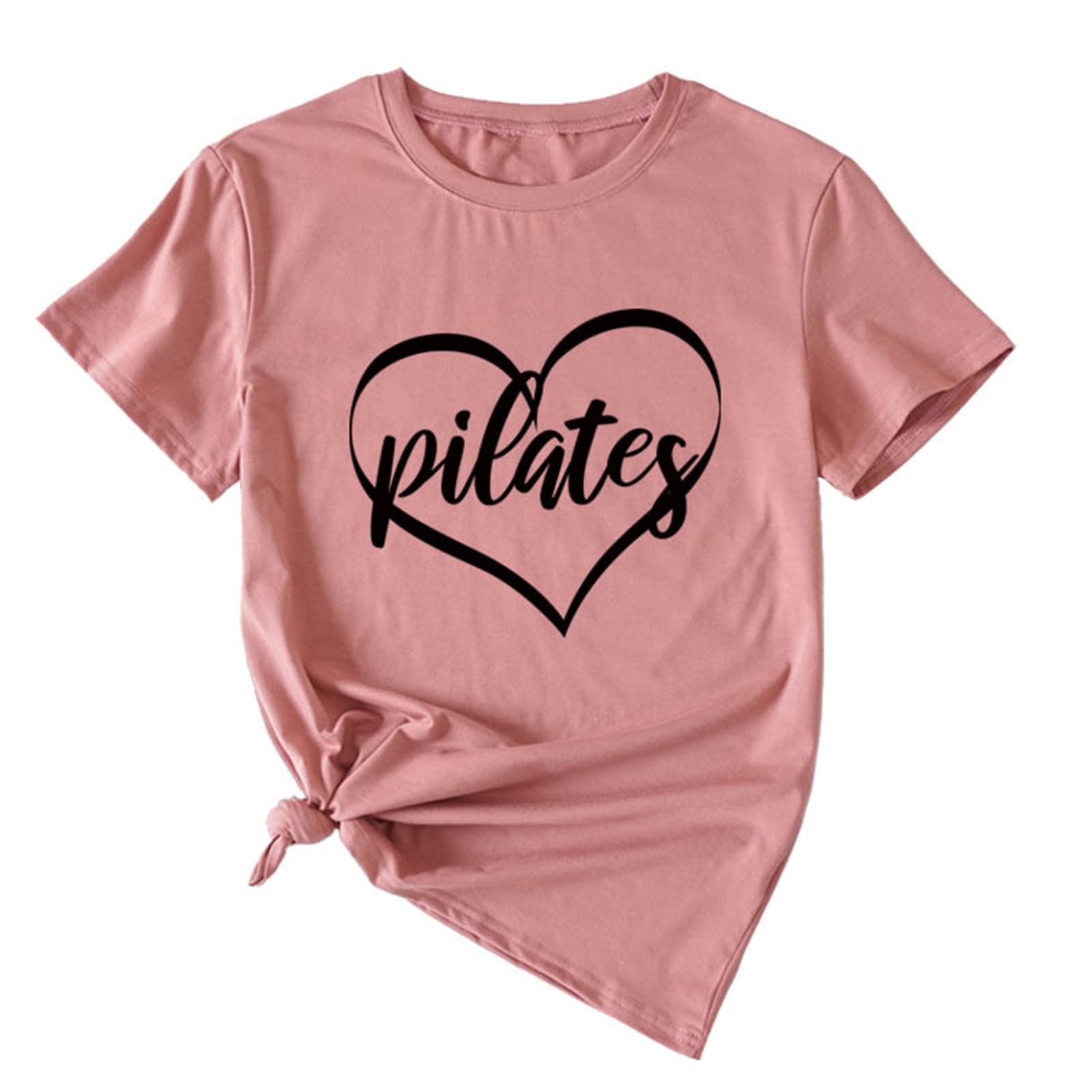 BOFUPAGOPilates Shirts for Women Pilates Lover Gifts T Shirt Heart Graphic Tees Short Sleeve Summer Tops Workout Basic Tshirt