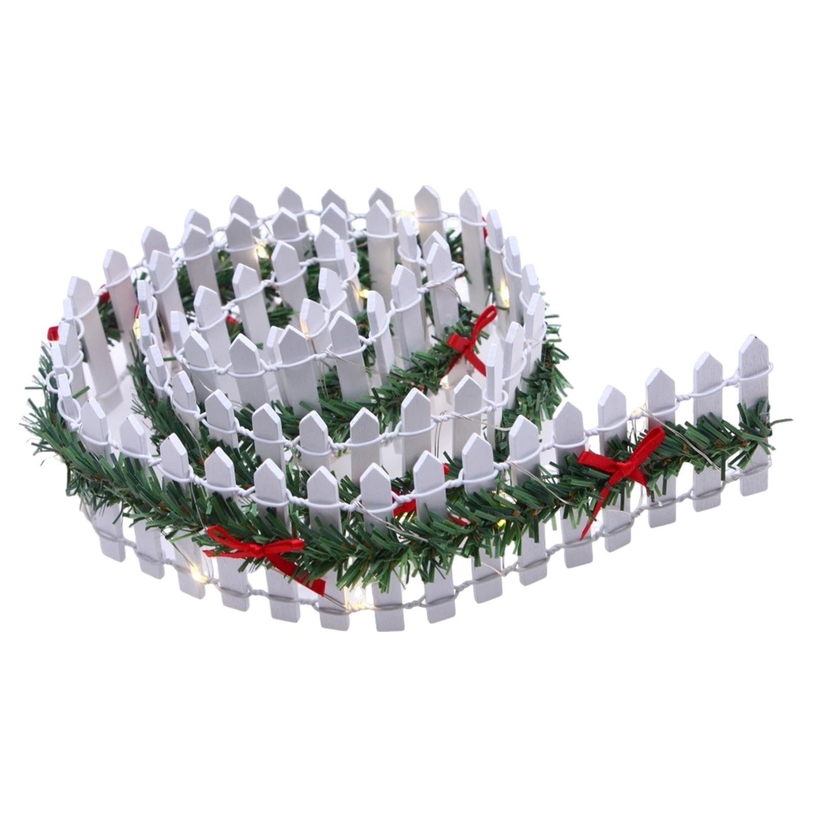 Miniature Christmas Village Fence, Decorative Picket Fence, Wooden Fairy Garden Accessories with LED Light, Party Decoration for Christmas Village Landscape - 90cm — image 1