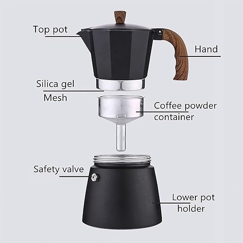 Miniatura 6 de SHANGSKY Cafetera italiana de 10 onzas, cafetera para estufa, cafetera italiana, olla de moca de aluminio con mango de madera, máquina de café