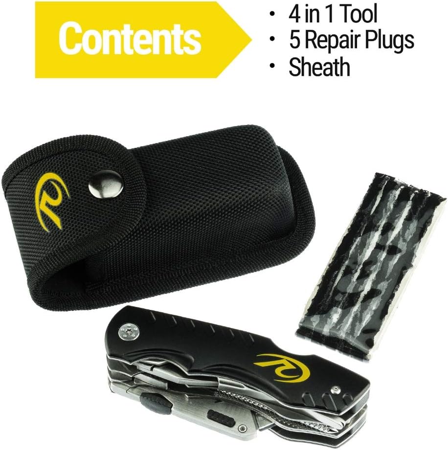 MotoPressor Tubeless Tire Puncture Repair Kit, Portable Compact 4 in 1 Multi-Tools Plug Motorcycle Accessories for Men, Motor Dirt Bike, ATV and Motorcycles Flat Tire Heavy Duty Patch Kits with Plugs : Automotive