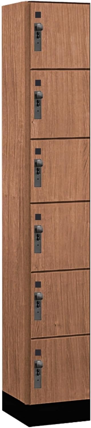 Salsbury Industries 12" Wide Wood Locker - Six Tier Box Style - 1 Wide - 6 Feet High - 15" Deep - Red Oak - Hasp