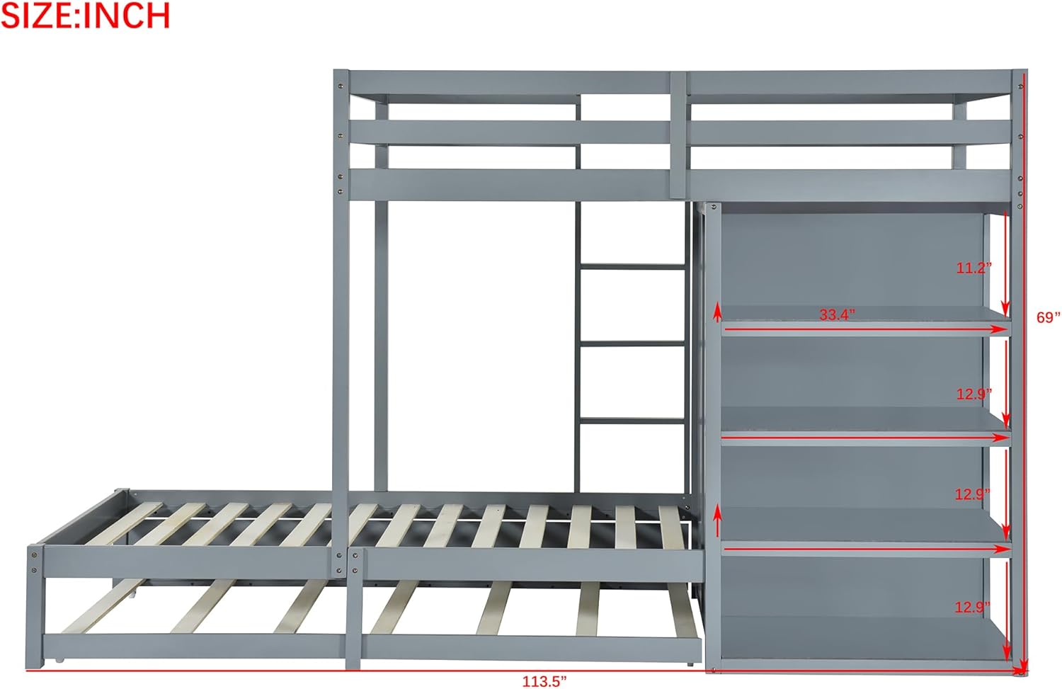 Harper & Bright Designs Twin Over Twin Bunk Bed with Wardrobe, Wooden Bunk Bed Frame with Drawers and Shelves, Gray