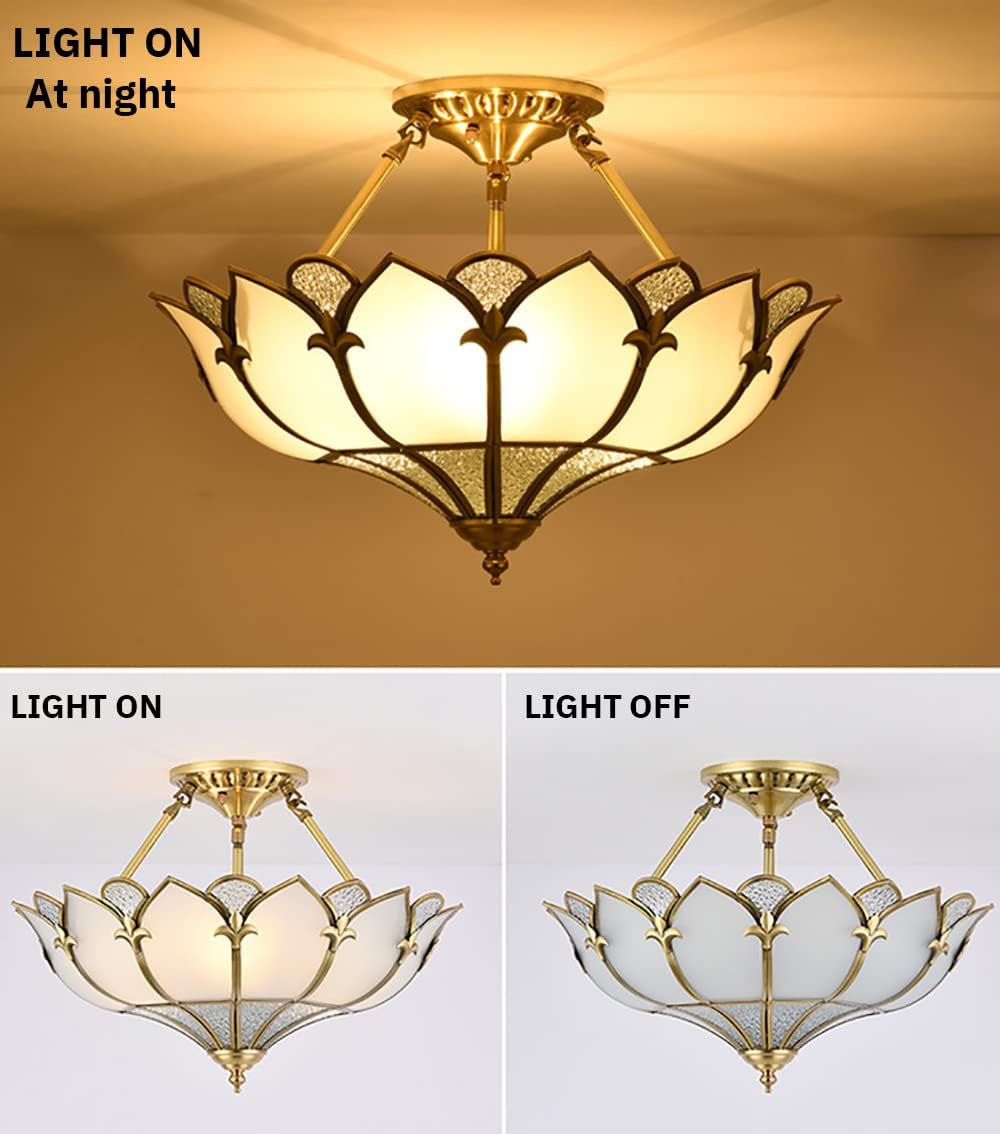 Petal Brass Semi-Flush Mount Ceiling Light, Elegant Frosted Glass Ceiling Light Fixture for Living Room Hall Bedroom, 6 Lights