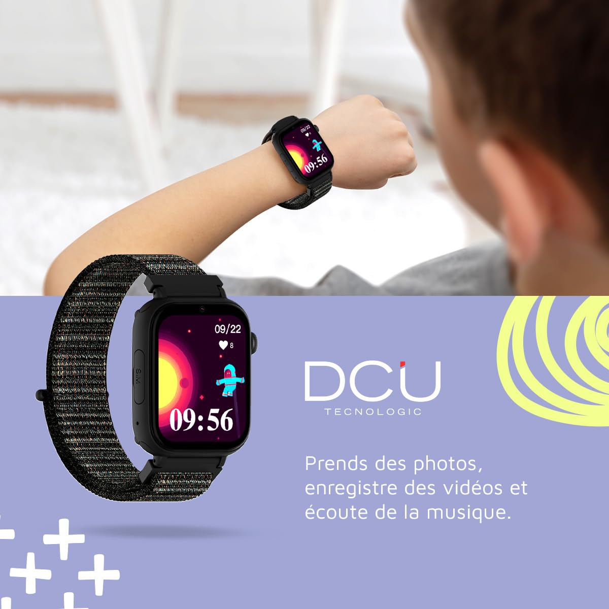 DCU TECNOLOGIC - Montre Connectée Enfant avec système Android - Whatsapp - Positionnement GPS - Appels vidéo - Bouton SOS - Contrôle Parental - Couleur: Noir