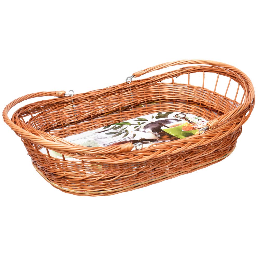 YULKA Weidenkorb Tablett mit Henkel 59x38x12 cm – handgeflochtenes Korbtablett aus Weide mit klappbarem Griff für Servieren & Aufbewahrung RR