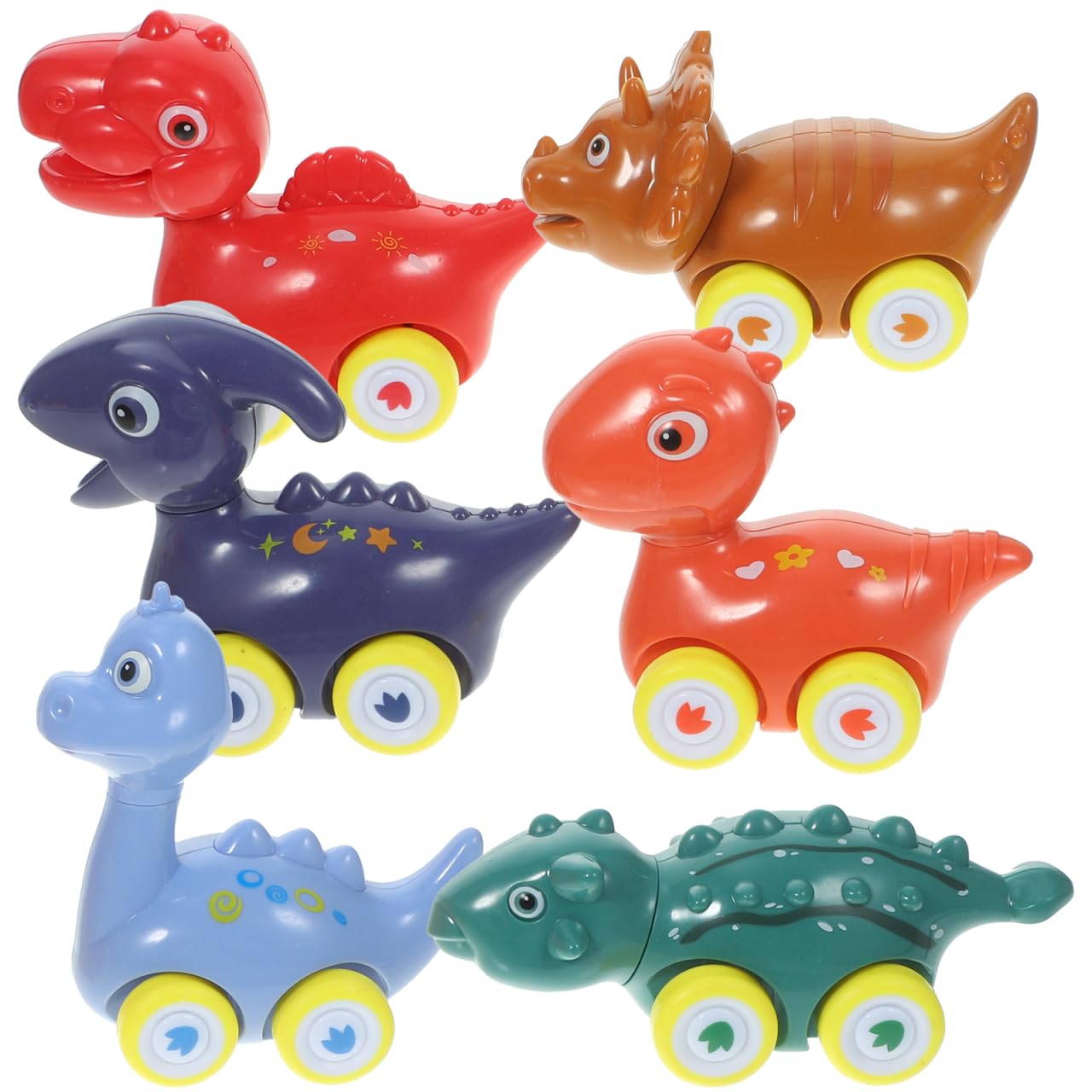 Cabilock 6Pcs Dinosaur Model Pull Back Cars Set Plastic Cartoon Dinosaur Car Toys for Kids Party Favors and Interactive Play