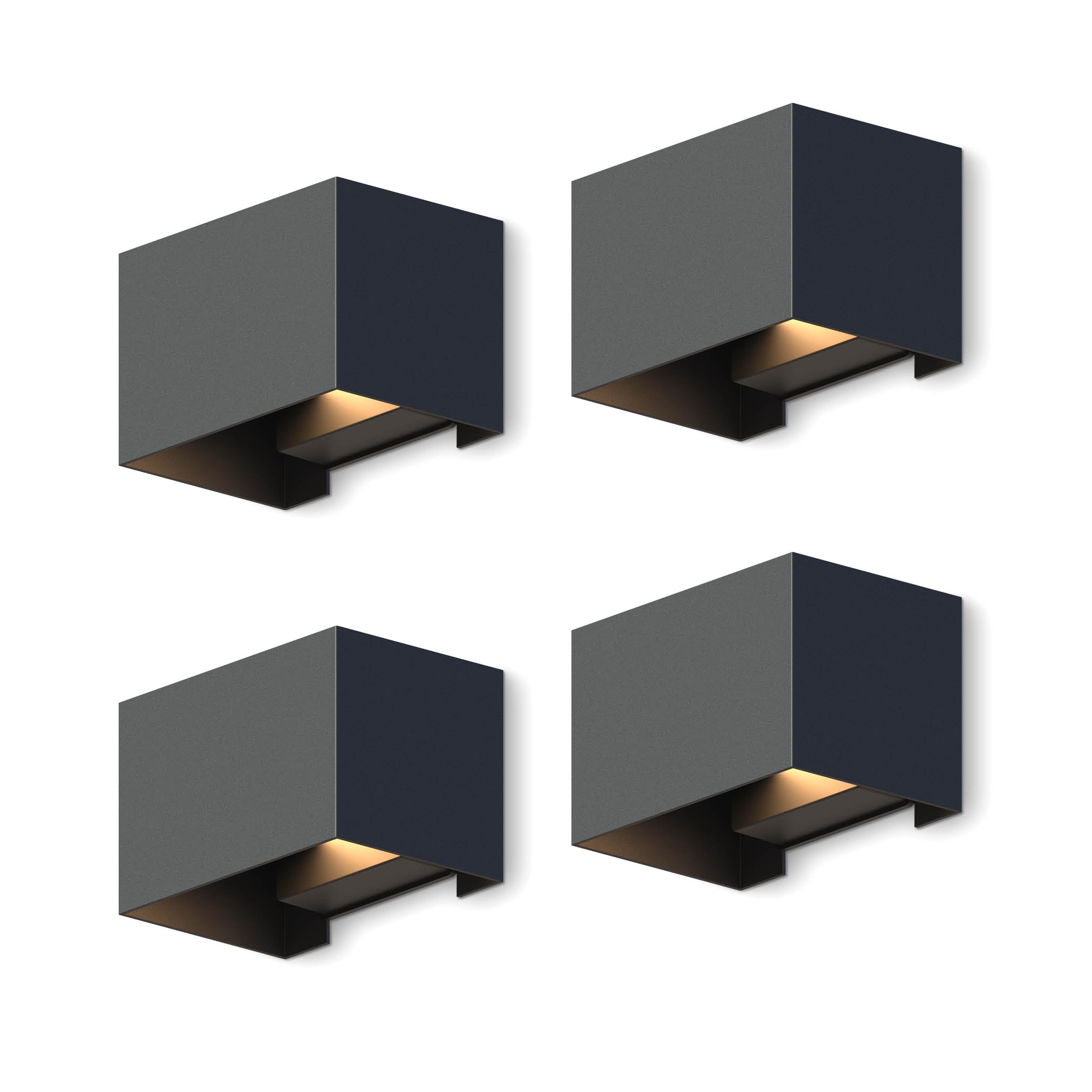CALEX LED Wall Lamp Venice, Rectangle, Black, LED Up & Down, Adjustable Beam Angle, 7W, Garden Lighting, Modern Design, Warm White Light, 4-Pack