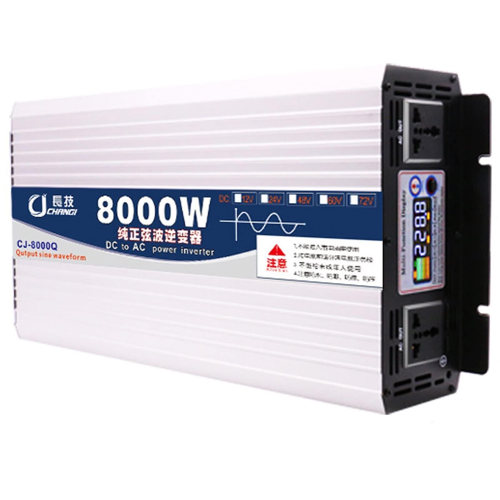 NVSFZGIYG Power Inverter Pure Sine Wave 6000W/8000W DC 12V/24V/48V/60V to AC 110V/220V for Car Converter with LCD(24Vto110V,8000W)