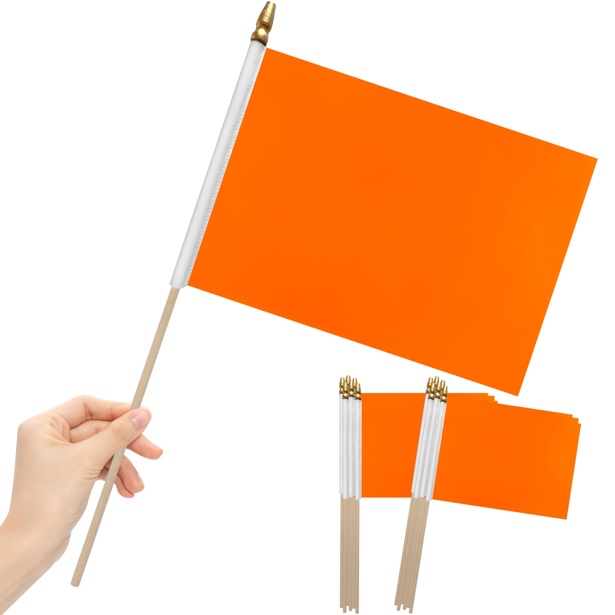 LoveVC 12Pcs 8×12 Inch Solid Orange Flags Small Blank Sublimation Flag on Wood Stick Mini Handheld DIY Graffiti Flags,Party Decorations for Grand