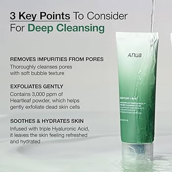 Amazon.com: ANUA Heartleaf Quercetinol Pore Deep Cleansing Foam, Facial Cleanser, for Double Cleansing, BHA, Hyaluronic Acid, Glycerin, Face Wash, Blackhead Remover, Korean Skincare (150ml/5.07 fl.oz.) : Beauty & Personal Care