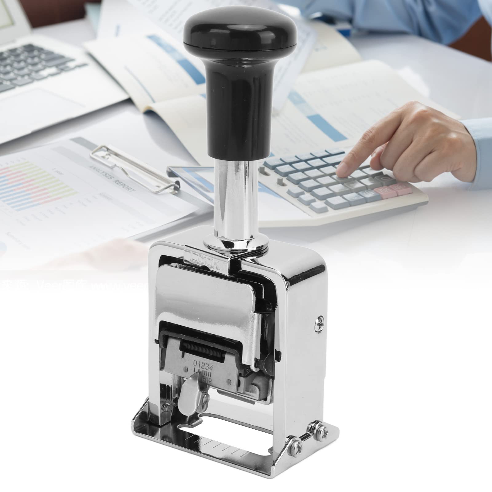 Socobeta "Máquina Automática de Sello de Números de 5 Dígitos con Entintado Automático de Números de Salto, Cómoda para Usos Bancarios, Contables y Medicinales, Carcasa de Aleación de zinc"