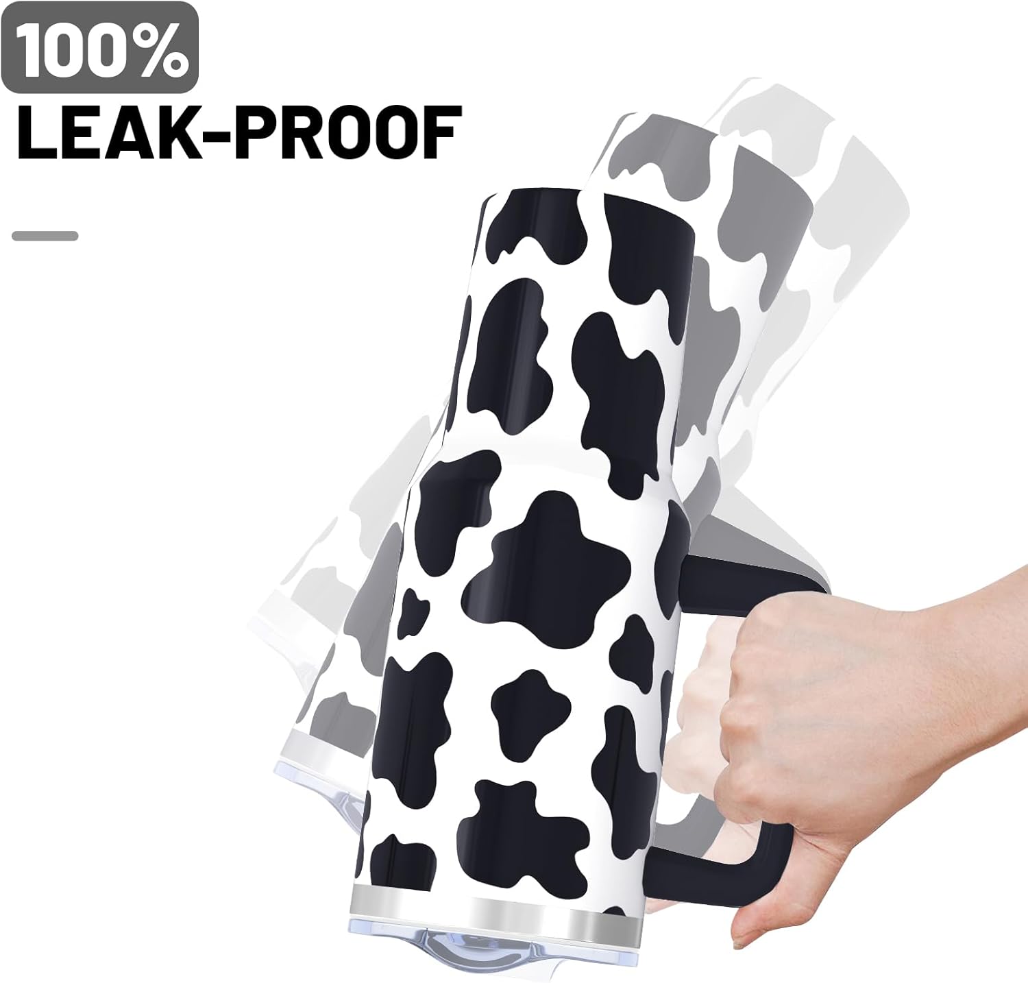 40oz Cow Print Tumbler With handle, Stainless Steel Leak Proof Travel Coffee Mug Cup Water Bottle Tumbler With Lid and Straw, Cow Gifts for Women Birthday Christmas Mothers Day - Image 3
