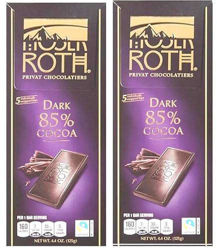 Roth Moser 85% Dark German European Cacao 4.4oz Bar, Individually Wrapped Dark Chocolate Squares, Low Carb Snack Keto Friendly Valentine's Day Desert Food Sweets 2 Pack