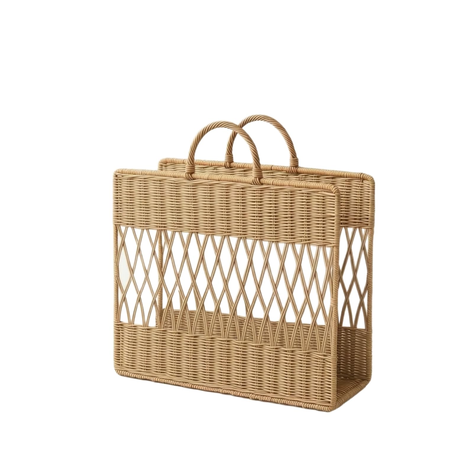 Yajuyi Panier à Magazines Tressé Panier de Rangement Corbeille Porte-revues Organisateur en Rotin PE avec Base Plate et Poignées Structure Stable et Légère Adapté au Salon Chambre Lecture