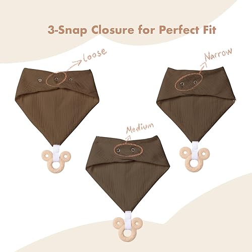 Miniatura 6 de Baberos de dentición para bebé, paquete de 6 con mordedor acoplable, 100% algodón orgánico, baberos súper absorbentes y suaves