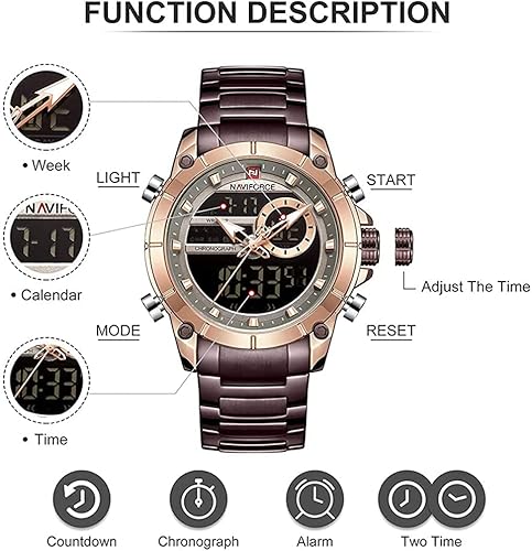 Miniatura 3 de NAVIFORCE Reloj para hombre de doble pantalla digital de cuarzo multifuncional de acero inoxidable