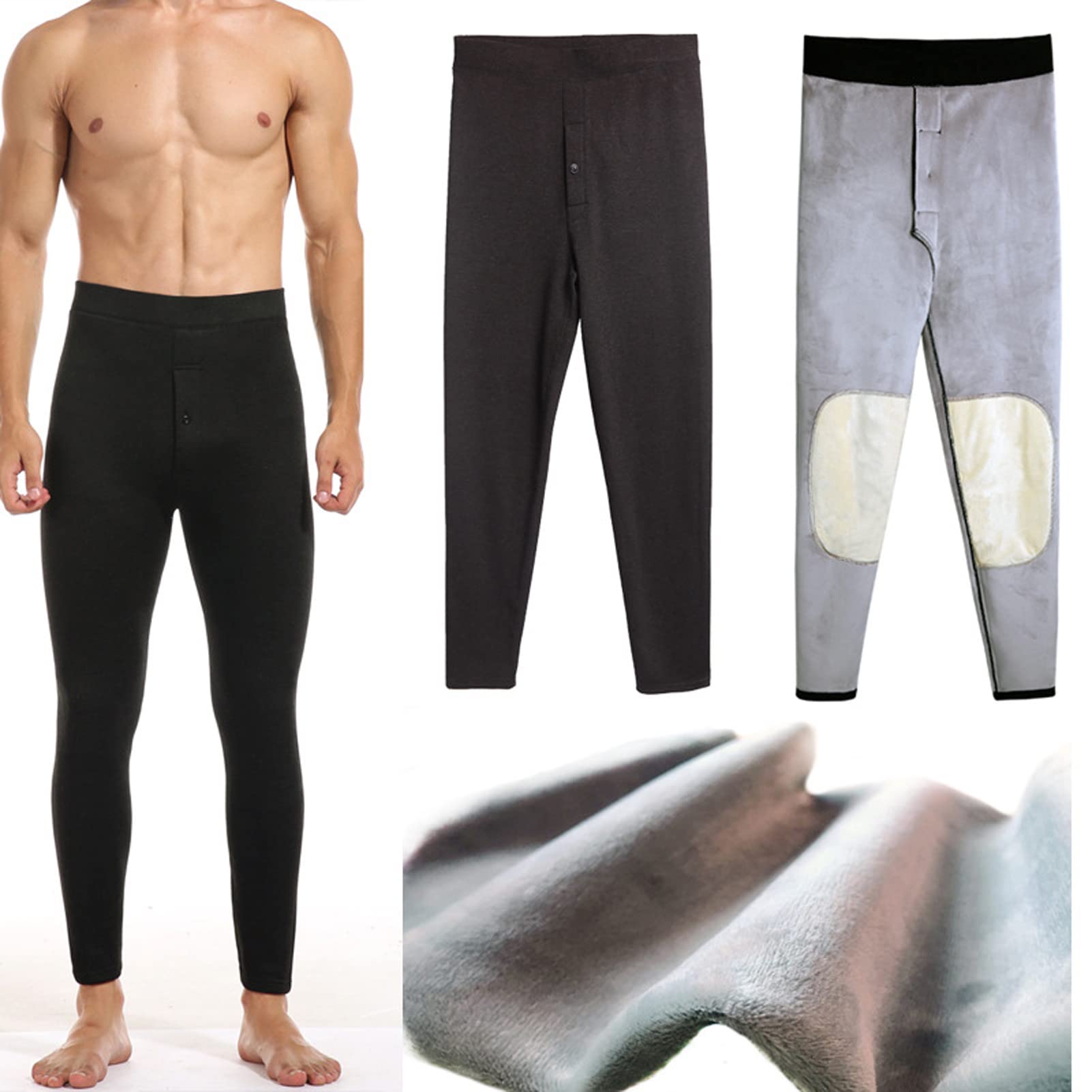 Pantalon Doble Capa De Vellón Termicas para Hombres Termicos Calzoncillos Invierno Cálido Long Leggings Jogger Pantalones Botters Jogger Interior Ropa black-3XL