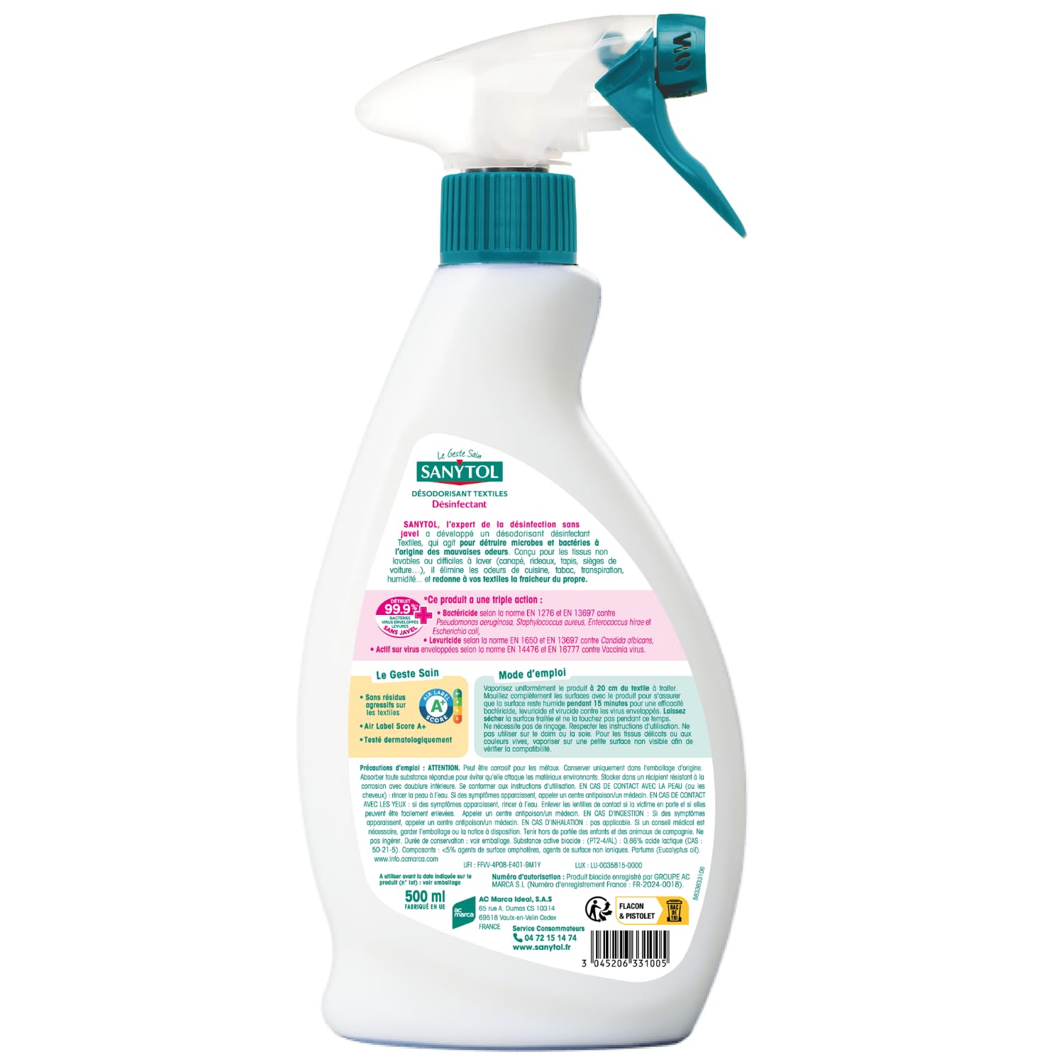 33633100 Sanytol – Desodorante de tejidos – 500ml – Pack de 2