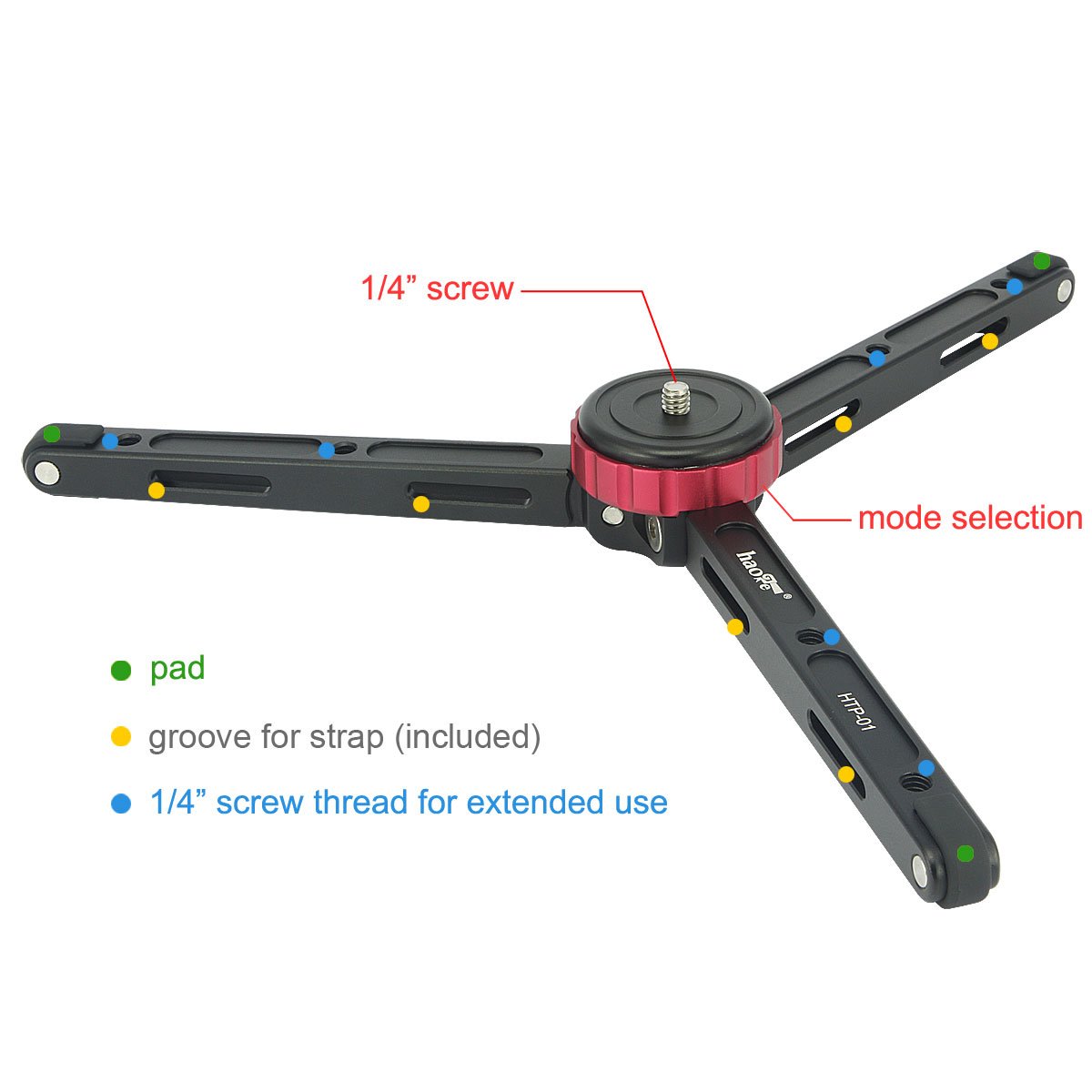 Haoge HTP-01 Tavolo da tavolo Treppiede da tavolo Supporto da tavolo per DSLR Videocamera Digitale Basso Angolo di scatto Macro Fotografia Carico massimo 6.8kg 15lb
