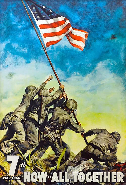 AV Vintage Now All Together Sticker, 7th War Loan Iconic Raising The Flag Decal, World War II Iwo Jima Poster Vinyl for Cars, Trucks, Laptops, and Coolers