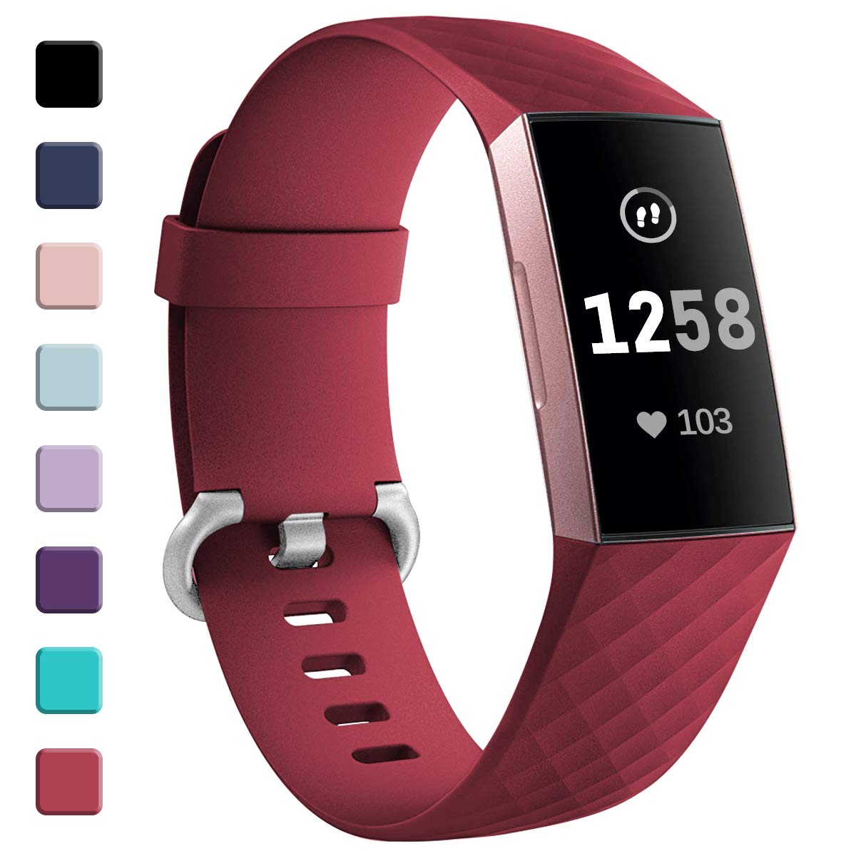 GEAK Strap Compatible for Fitbit Charge 3/Fitbit Charge 4, Adjustable Classic Replacement Wristband, Small Red