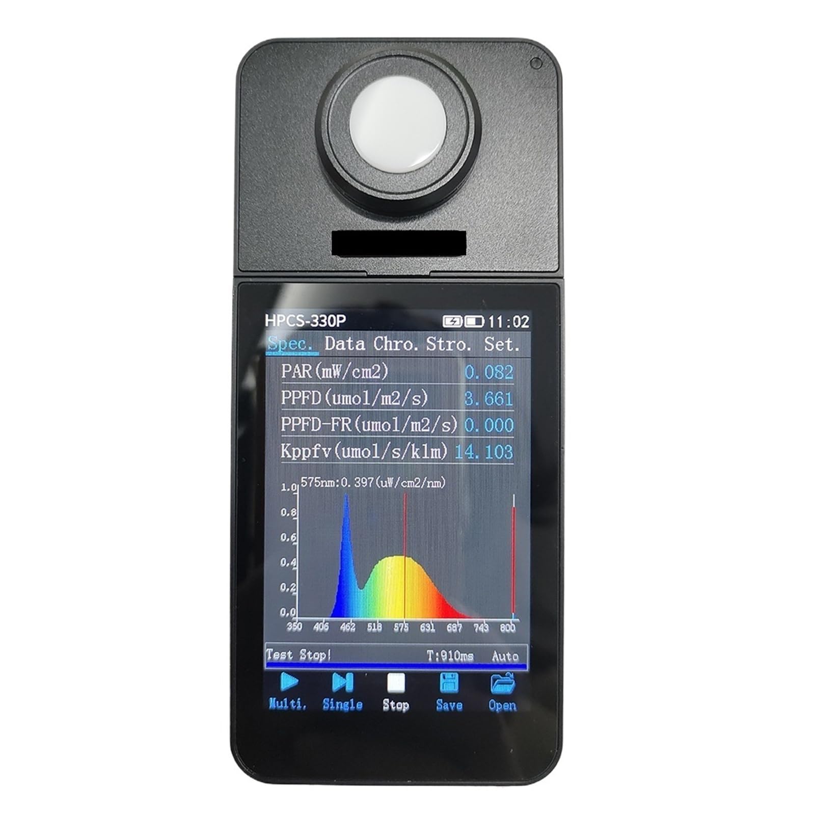 HPCS-330P Handspektrometer, hochpräziser drahtloser Lichtspektrumanalysator 350–800 nm, PAR-PPFD-Messgerät mit PC-Software für Plant Growth Lab