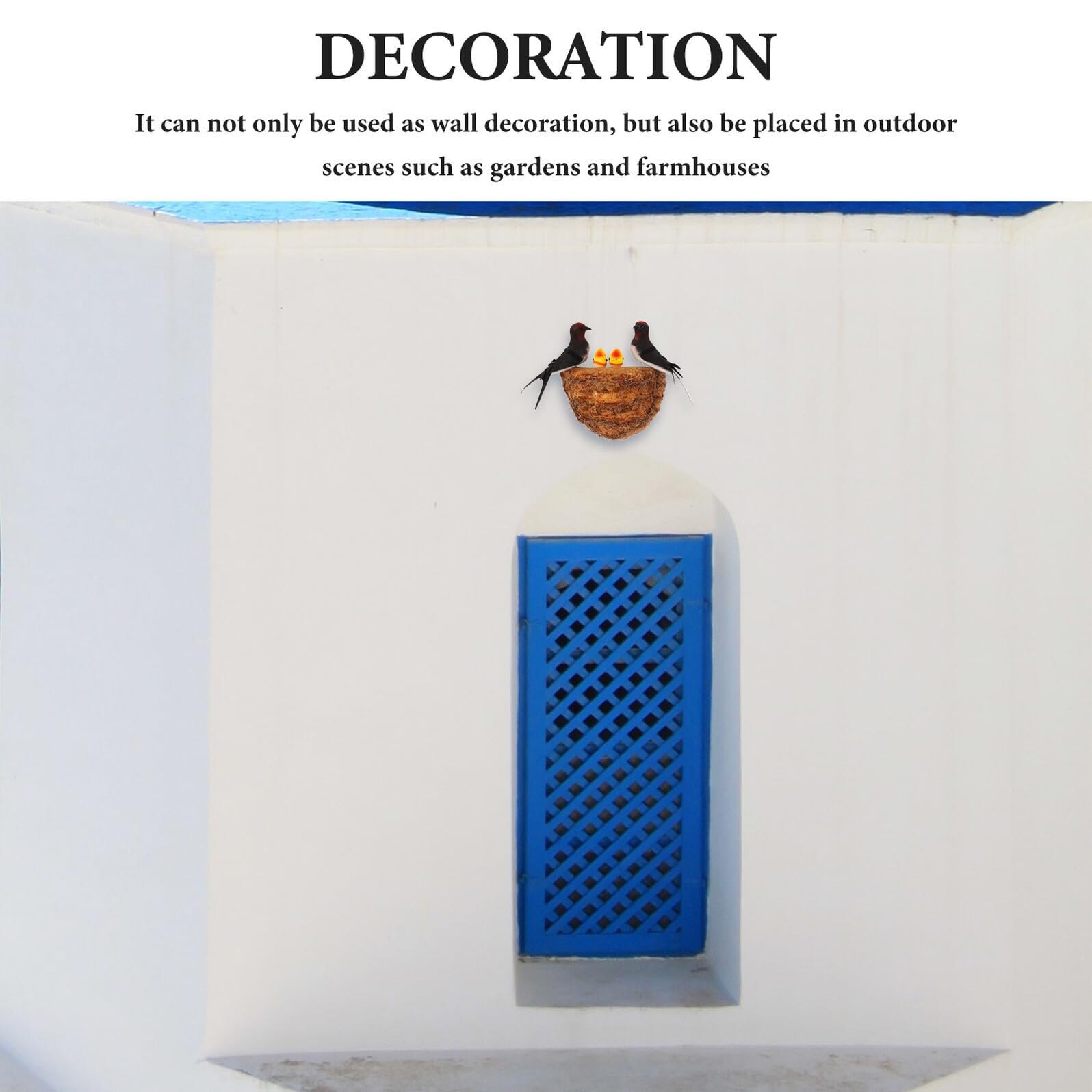 Nido Simulado Nido de Golondrina Artificial 2 Polluelos Decoración Rústica Exterior Juego con 2 Golondrinas Cerradas para Decoración de Jardín y Pared para Patio y Jardín — view 8