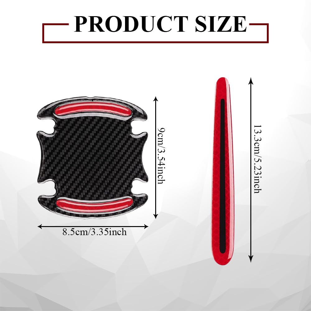 QZTYTY 8PCS Car Door Handle Protector Reflective Sticker, Universal 3D Carbon Fiber Scratch Protector Cover, Red
