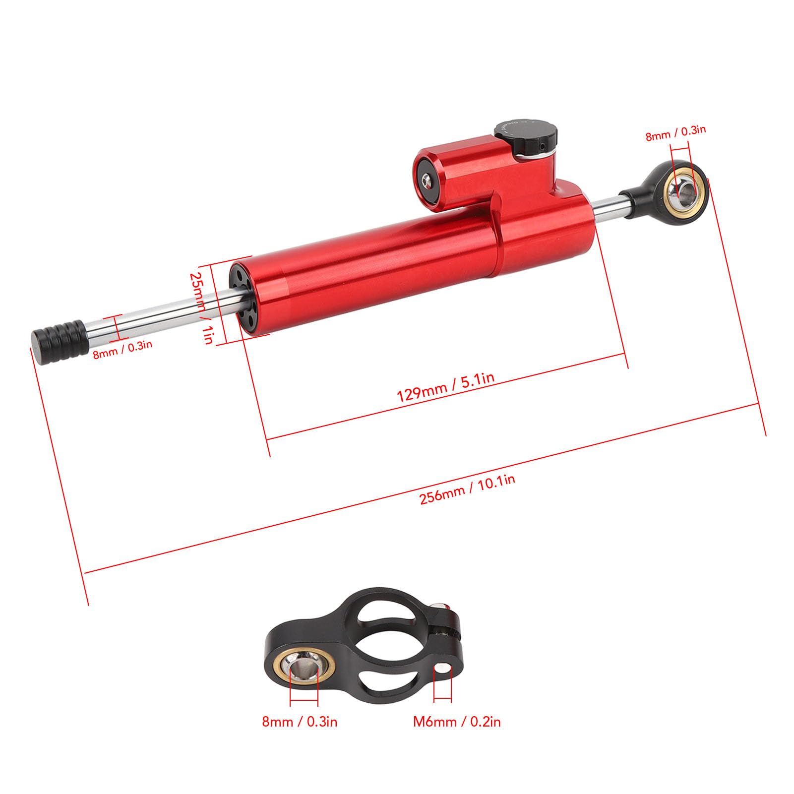 Aramox Amortisseur de Direction Réglable, Augmenter la stabilité Anti oscillation pour les Motos en Alliage D'aluminium 6061 avec 24 Niveaux D'amortissement (rouge)