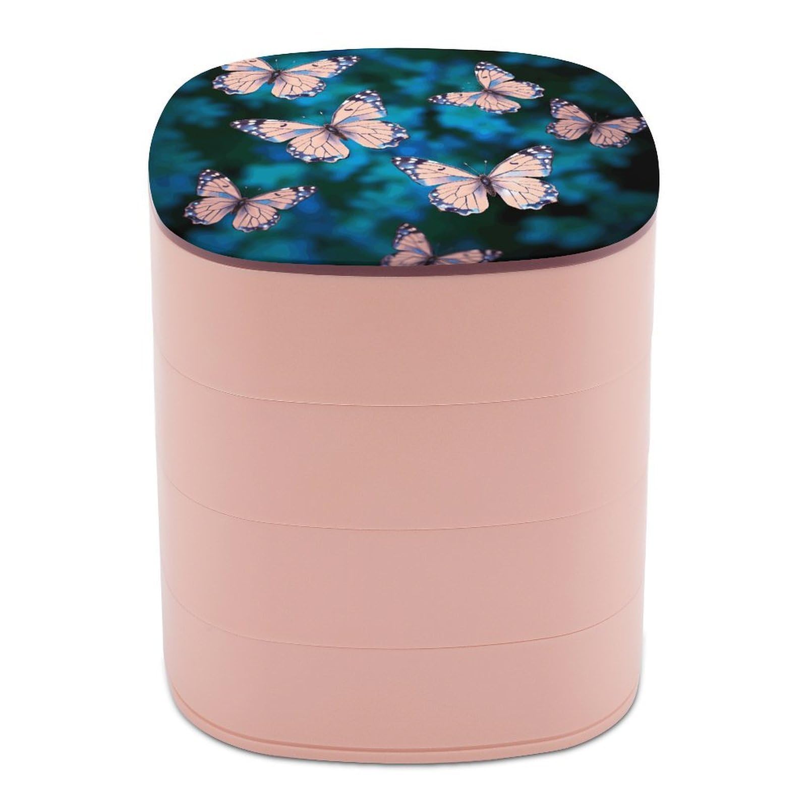 FekiLoot Cute Butterflies Jewelry Box 4-Layers Rotatable Jewelry Organizer Storage Box with Mirror Cute Travel Jewelry Case Portable Earring Holder Organizer for Ring Necklace Bracelet