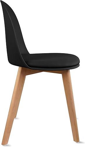 Miniatura 4 de 2xhome Silla de comedor moderna sin brazos | Carcasa de plástico con cojín de piel sintética acolchada y patas de madera | Uso en interiores o