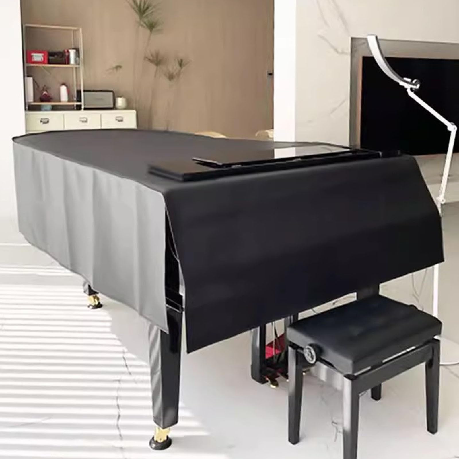 Mavcobo Grand Piano Cover PU Piano Protective Cover with Stool Cover Dustproof Baby Grand Piano Cover Soft Lining to Protect The Piano(B,160cm/63inch)