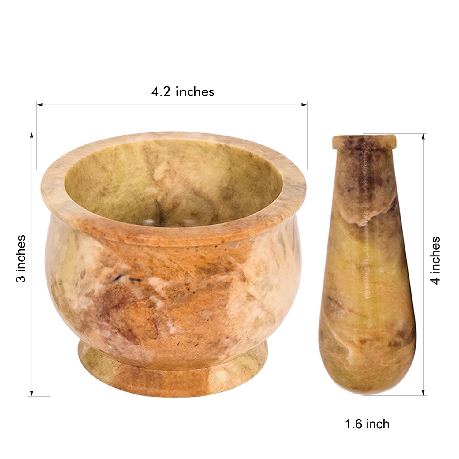 Mortero y mortero, hecho de piedra dura pulida resistente, amoladora de piedra natural para especias, pastas, hierbas, condimentos, etc. (Haldi)