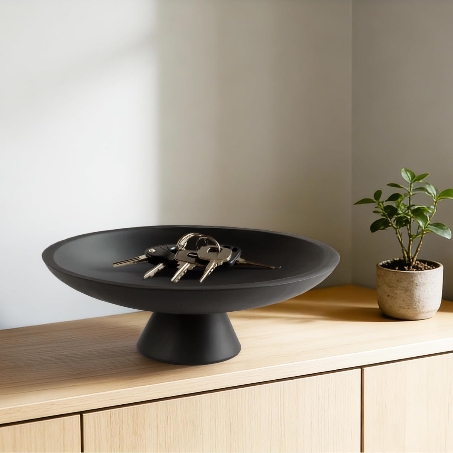 Large Modern Decorative Bowl for Home Decor Fruit Organic Catch All Key Kitchen Entryway Shelf Coffee Table With Pedestal,Black