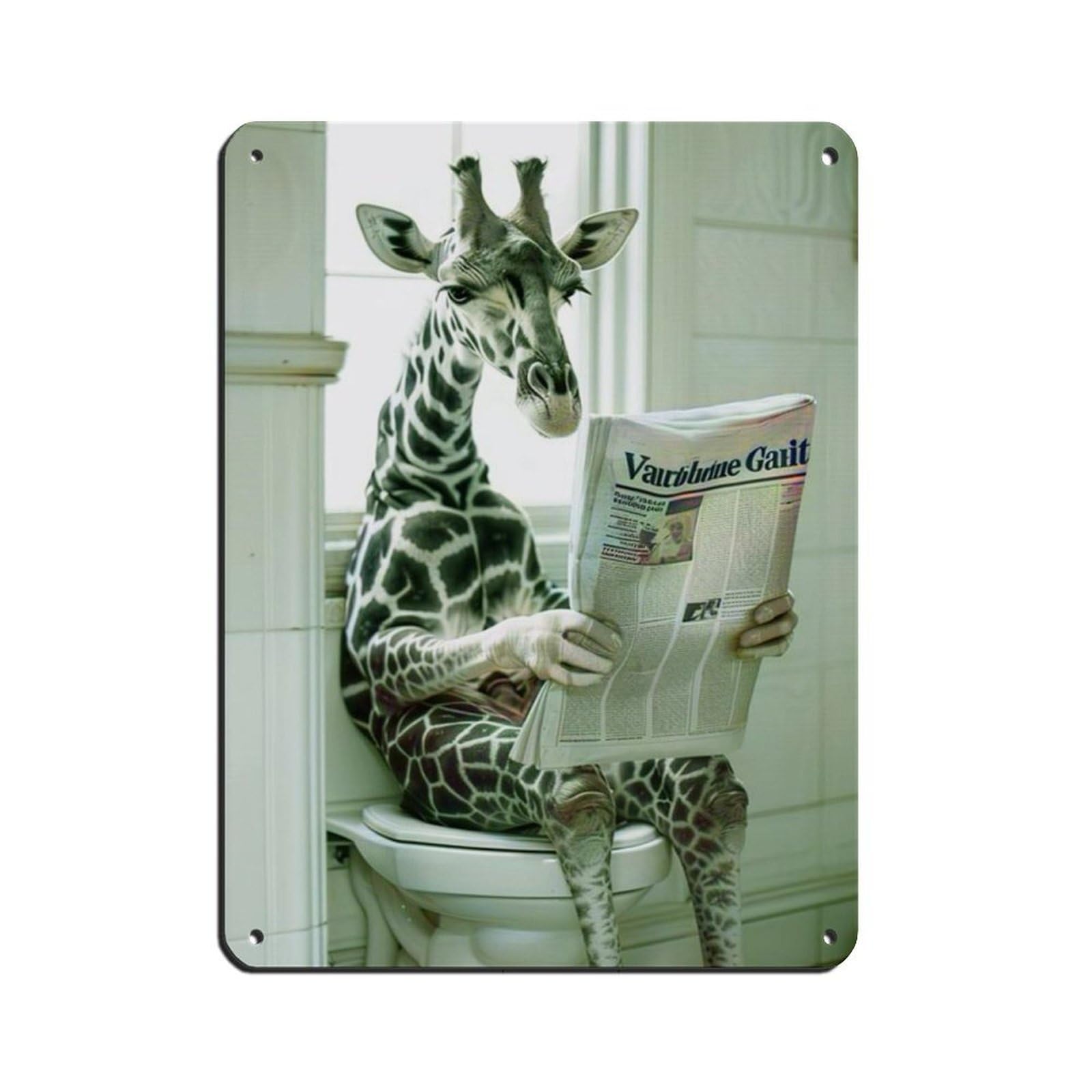 Lxwnze 30L X 40W Cm Funny Giraffe Bathroom,Giraffe On Toilet Reading Newspaper Retro Poster Metal Tin Sign Chic Art Retro Iron Painting Bar People Cave Cafe Family Garage Poster Wall Decoration 12X16inch(30X40cm)