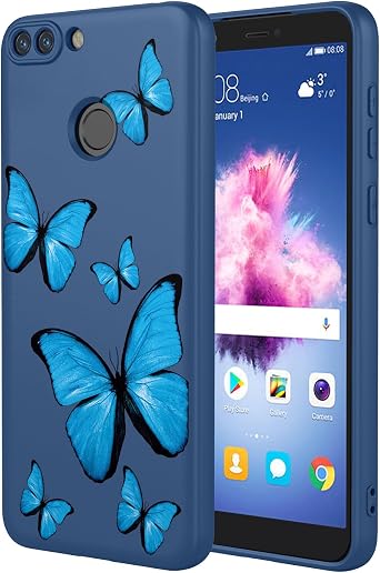 Phone Case for Huawei P Smart Case, Honor 9 Lite Case Cute Butterfly Pattern Design Slim Protective Soft TPU Bumper Phone Cover for Huawei P Smart 2017 Blue Butterfly