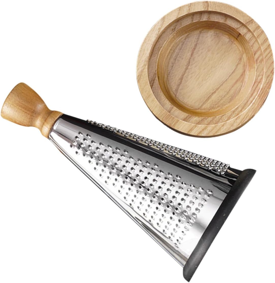 NUOBESTY Stainless Steel Kitchen Cheese Grater with Wooden Handle Lightweight Multifunctional Cone Shredder for Cheese Vegetables Portable for Camping and Home Use
