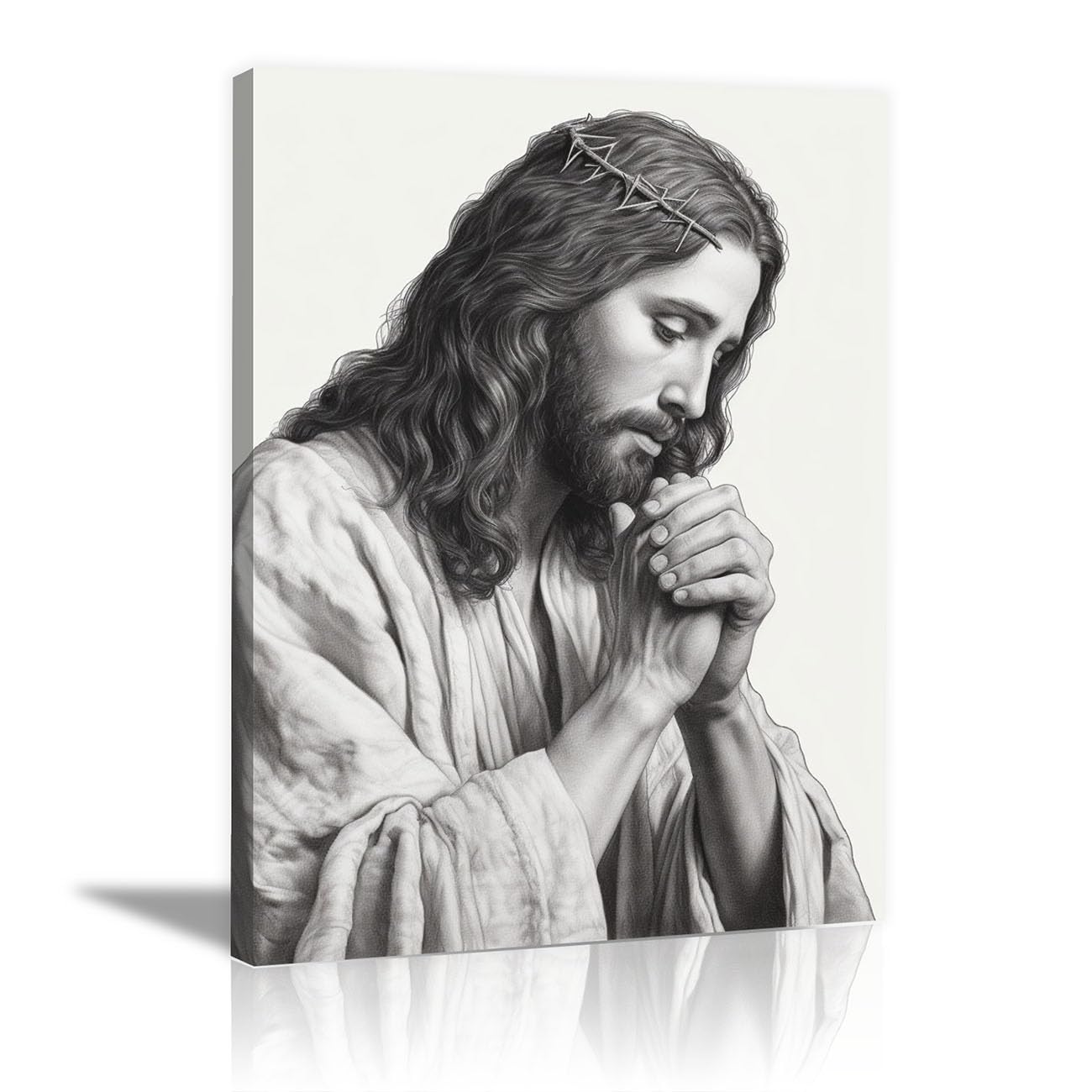 QUSAAOU Jesus Wall Gentle Sketch Jesus in Prayer Decor Vintage Religious Prints Painting Neutral God Poster Artwork Living Room Bedroom Hallway Home Decoration(gray)-50x70cm Framed