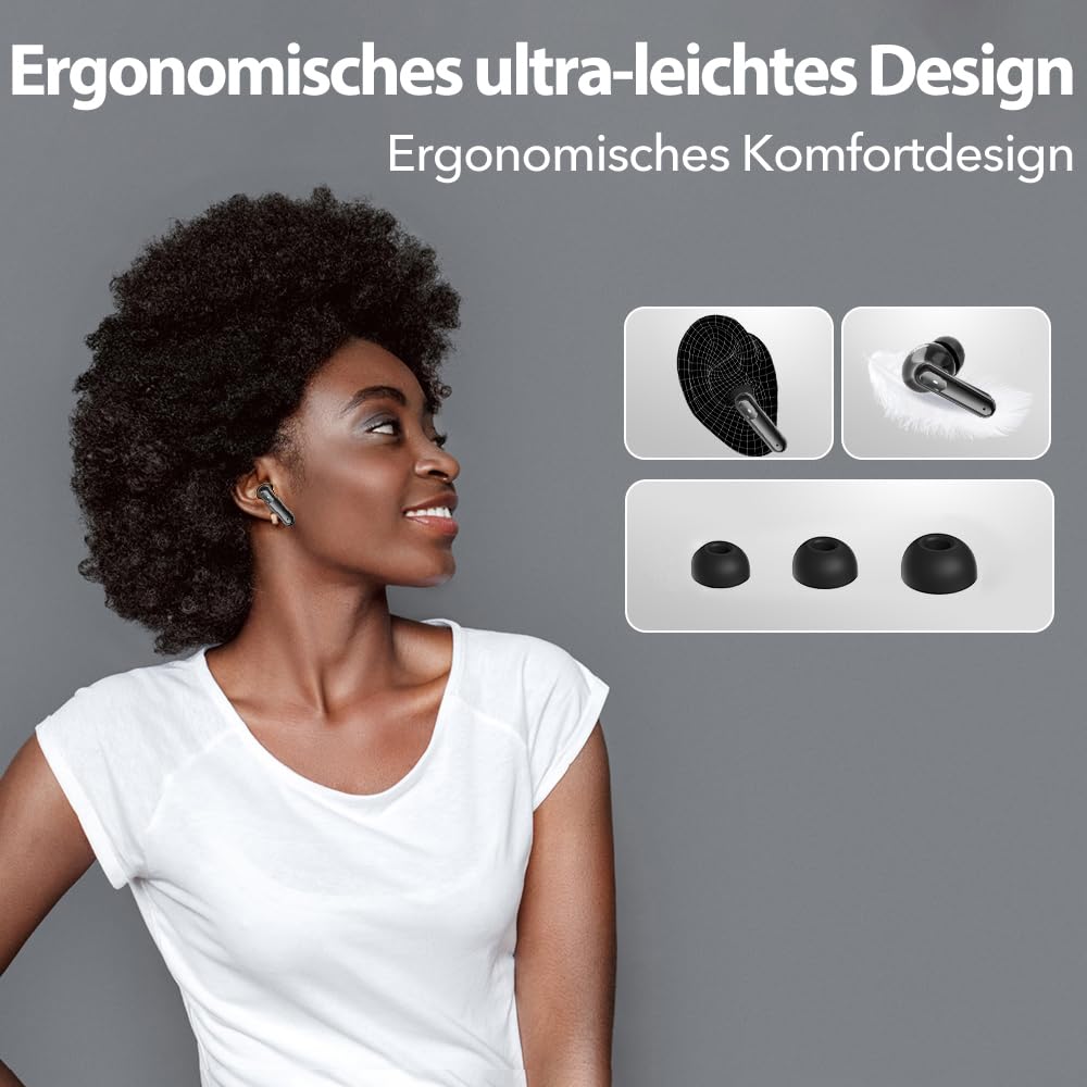 Ecouteurs Bluetooth sans Fil, Écouteurs sans Fil Bluetooth 5.3, 4 Micro ENC Anti Bruit, Basses Puissantes, 60H de Lecture, étanchéité IPX7, Oreillette pour iphone Android (Noir Profond)