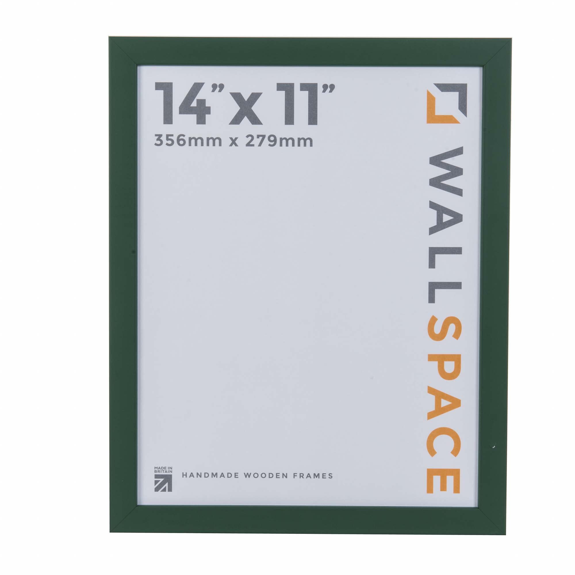 Wall Space 14x11 Green Picture Frame | Green 11x14 Photo Frame | 14 x 11 inch | 356x279mm | 35.6x27.9cm | Solid Wood Wooden with Real Glass | Handmade in UK