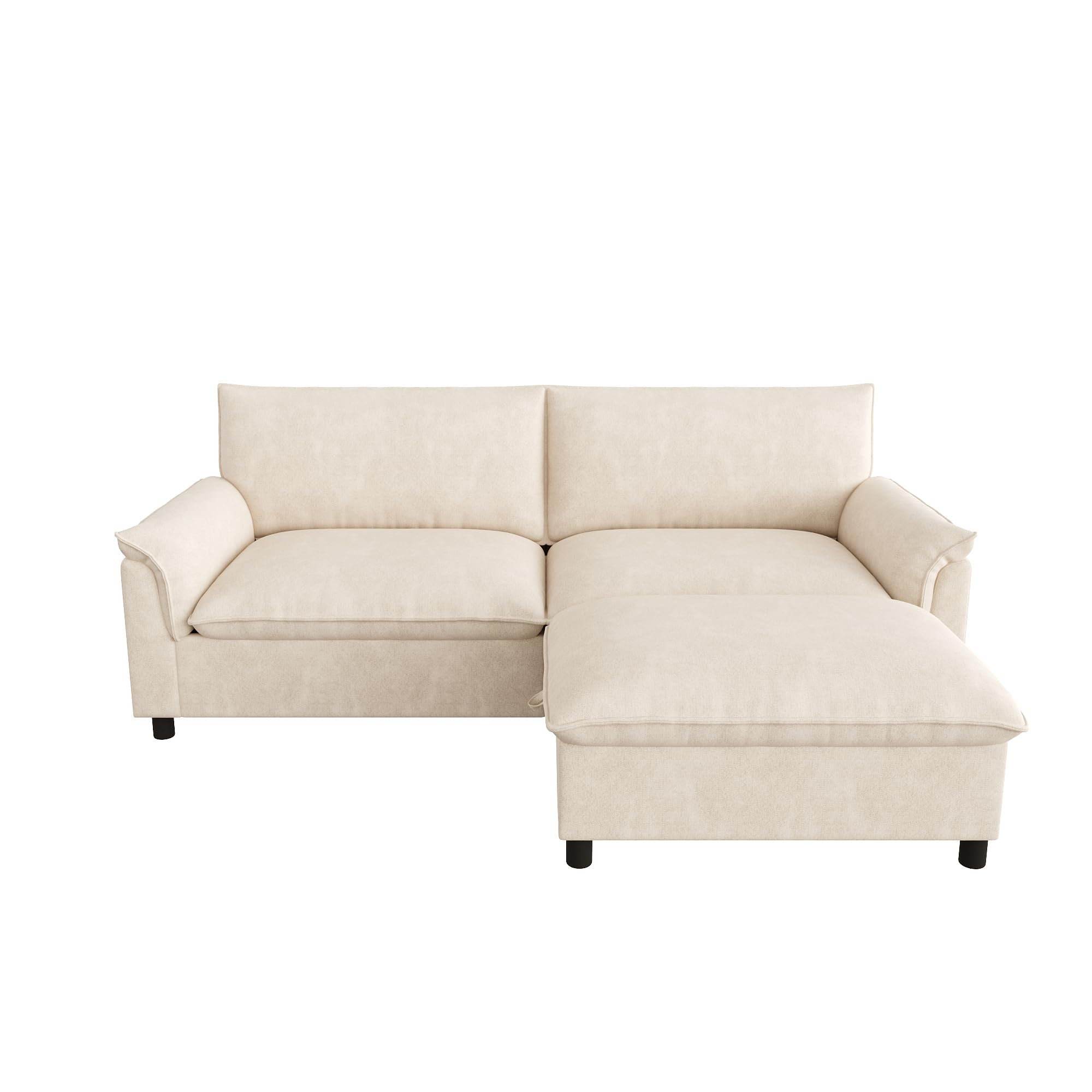 Merax Ecksofa L-Form 2-Sitzer Cloud Sofa mit Stauraum, Modulare Couch mit Flexibler Ottomane, Kleines Schlafsofa Polstersofa mit hoher Rückenlehne für Wohnzimmer, 216cm, Beige