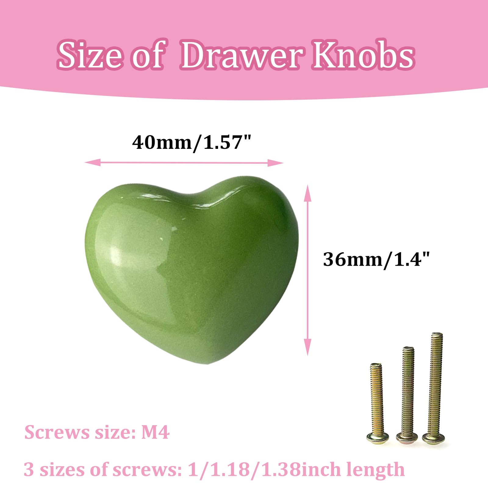 Mimhooy 4 Pack Green Ceramic Heart Shaped Cabinet Knobs for Cupboards & Drawers, Decorative - Image 3